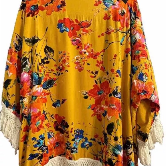 Umgee Kimono Large mustard yellow floral boho wrap hippie Gypsy - Picture 2 of 5